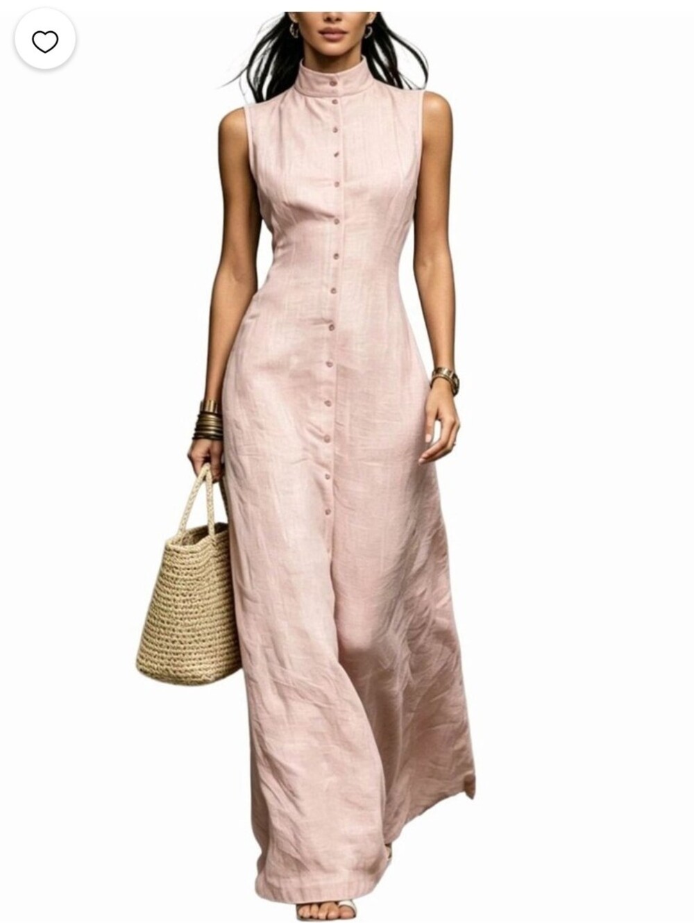 Olivia Taylor Pink Sleeveless Button Up Maxi Dress Size 4 NWT Minimalist